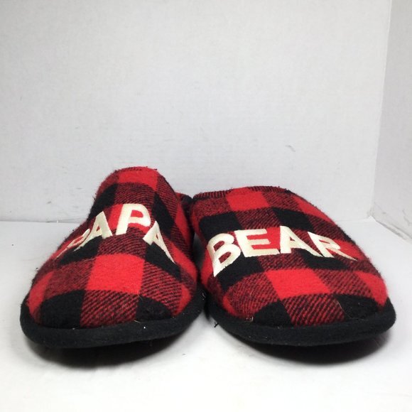 Dearfoams Men's Plaid Papa Bear Slippers Black/Red Size Xlarge 13-14 - Picture 2 of 11